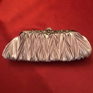 Silver/gray satin clutch